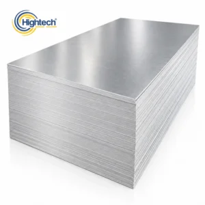 Hightech aluminum sheets stacked on a white background